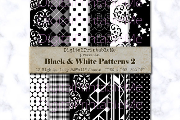 Black White Digital Paper Boho Pattern