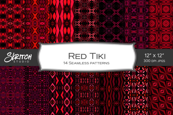 Red Tiki Background Pattern Set