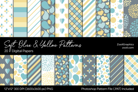 Soft Blue and Yellow Digital Papers for Creative Expression