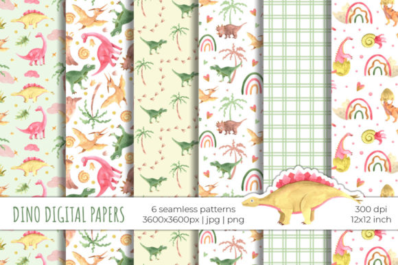 Watercolor Dinosaurs Digital Papers